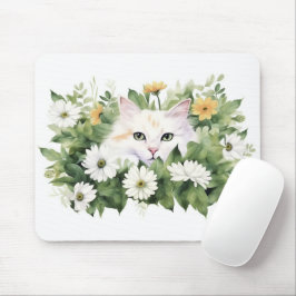 Weiße Katze in Aquarellen Mousepad