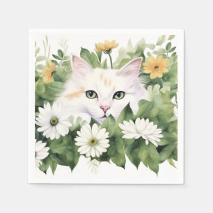 Weiße Katze in Aquarellen Serviette