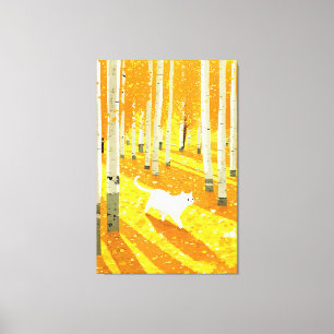 Weiße Katze in Aspen Forest Illustration Art Leinwanddruck