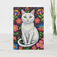 Weiße Katze in Blume des farbenfrohen Volkes