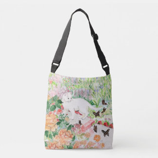 Weiße Katze in einer Gartenkreuz-Tasche Tragetaschen Mit Langen Trägern