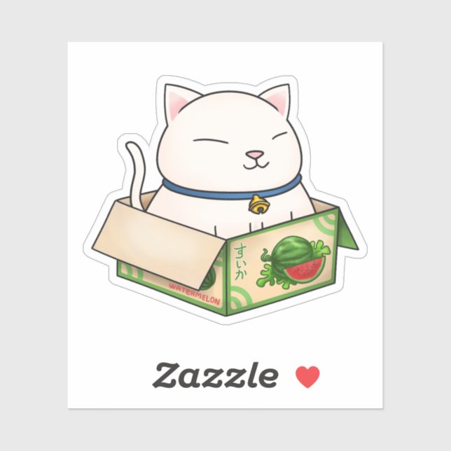 Weiße Katze in Fruchtkarton Aufkleber (Blatt)