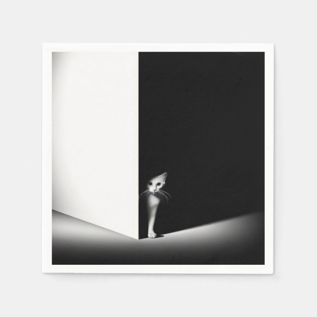Weiße Katze in schwarzen Schatten Serviette (Vorderseite)