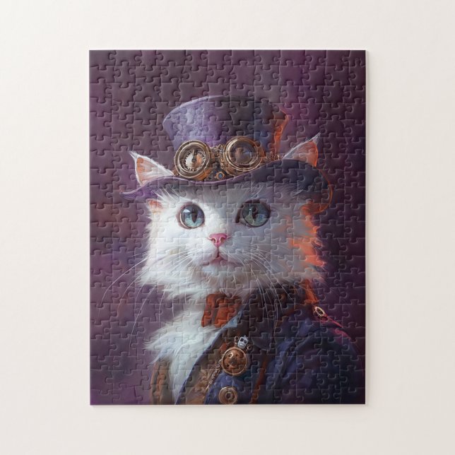 Weiße Katze in Steampunk-Kostüm Puzzle (Vertikal)