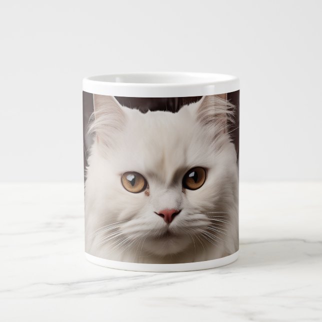 Weiße Katze Jumbo-Tasse (Vorderseite)