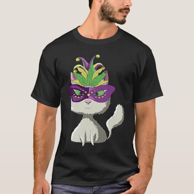 Weiße Katze Mardi Gras T-Shirt (Vorderseite)