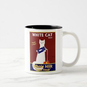 Weiße Katze Marke Vollmilch Zweifarbige Tasse