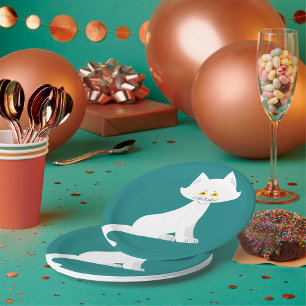 Weiße Katze Minimalistisches Kätzchen Pappteller