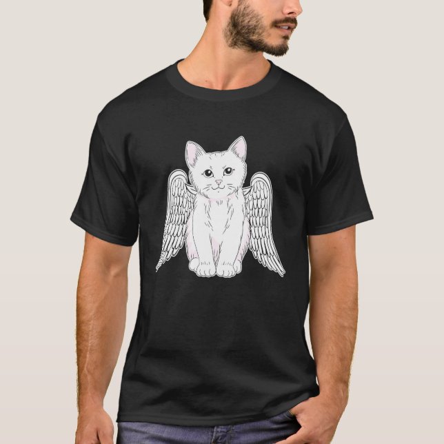 Weiße Katze mit Angel Wings Kitten Artwork für Wom T-Shirt (Vorderseite)