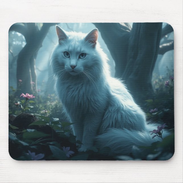 Weiße Katze mit blauem Augenpolster Mousepad (Vorne)