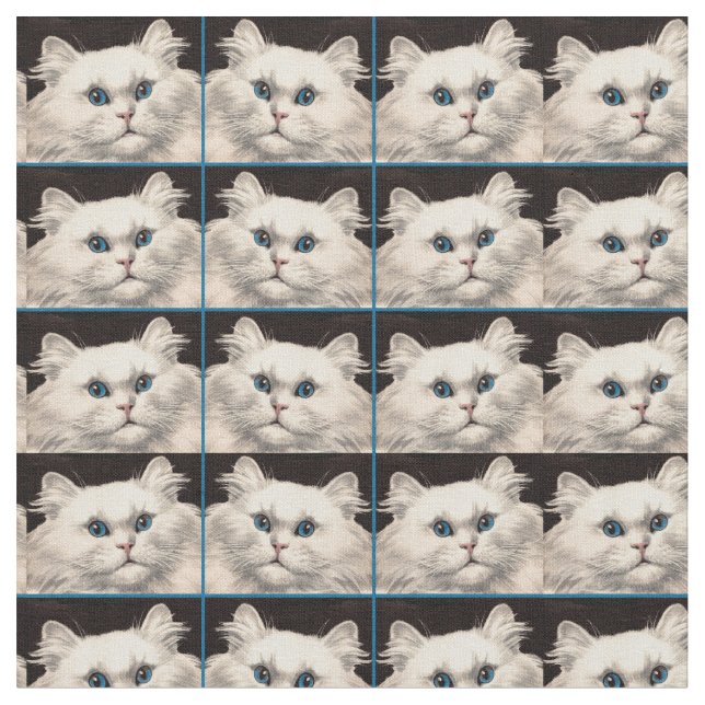 weiße Katze mit blauen Augen bedruckt Stoff (Nahaufnahme)