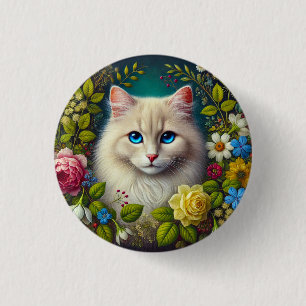 Weiße Katze mit blauen Augen Button