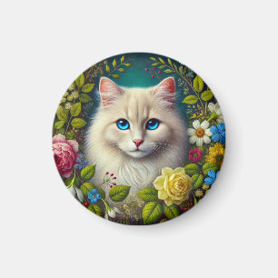 Weiße Katze mit blauen Augen Magnet
