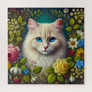 Weiße Katze mit blauen Augen Puzzle
