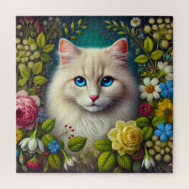 Weiße Katze mit blauen Augen Puzzle (Vertikal)