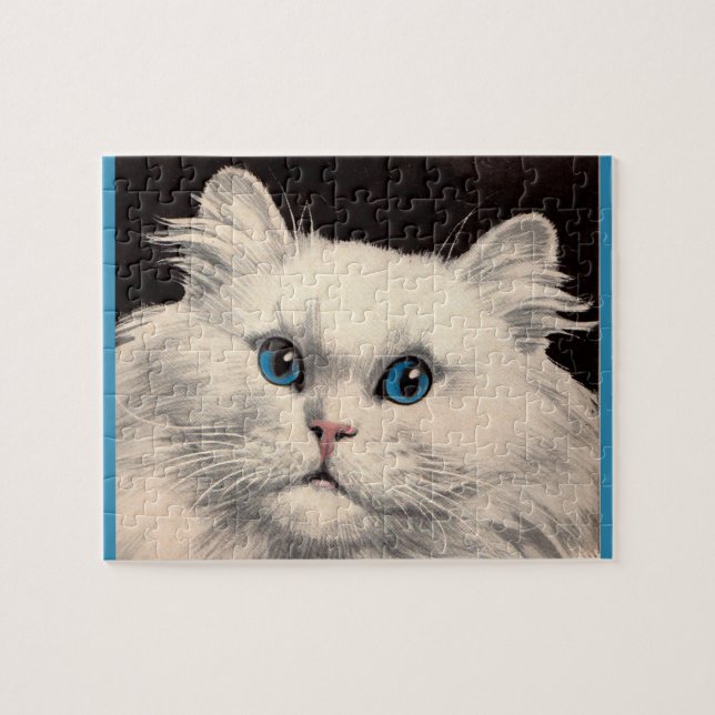weiße Katze mit blauen Augen Puzzle (Horizontal)