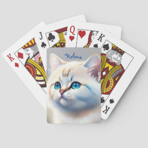weiße Katze mit blauen Augen Wasserfarbenbild Spielkarten
