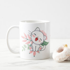 weiße Katze mit Blume Kaffeetasse