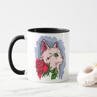 Weiße Katze mit Blume Tasse