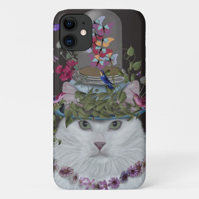 Weiße Katze mit Butterfly Bell Jar Case-Mate iPhone Hülle (Rückseite)