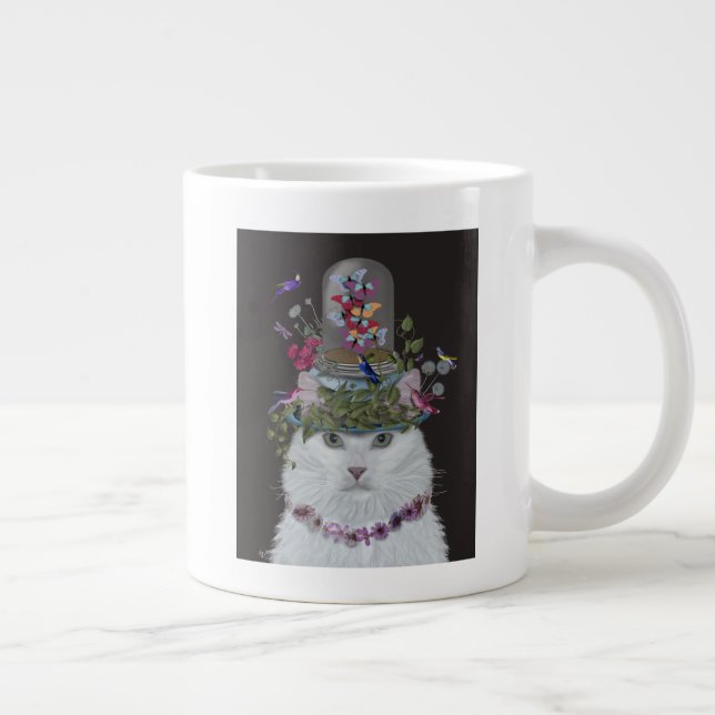 Weiße Katze mit Butterfly Bell Jar Jumbo-Tasse (Rechts)
