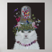Weiße Katze mit Butterfly Bell Jar