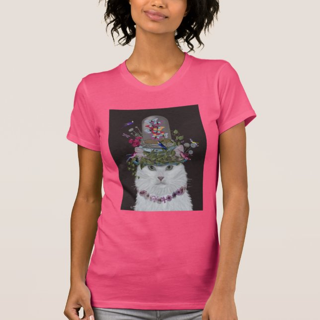 Weiße Katze mit Butterfly Bell Jar T-Shirt (Vorderseite)