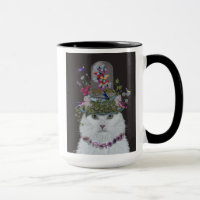 Weiße Katze mit Butterfly Bell Jar