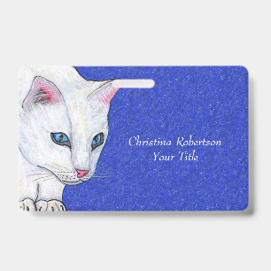 Weiße Katze mit hellblauen Augen auf Sparkle Blue Ausweis
