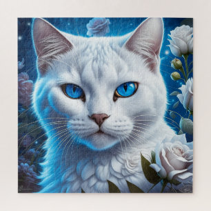 Weiße Katze mit hellblauen Augen, Bläschen Puzzle
