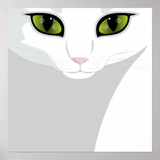 Weiße Katze mit Jewel Green Eyes Poster