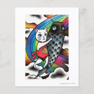 Weiße Katze mit Karpfen