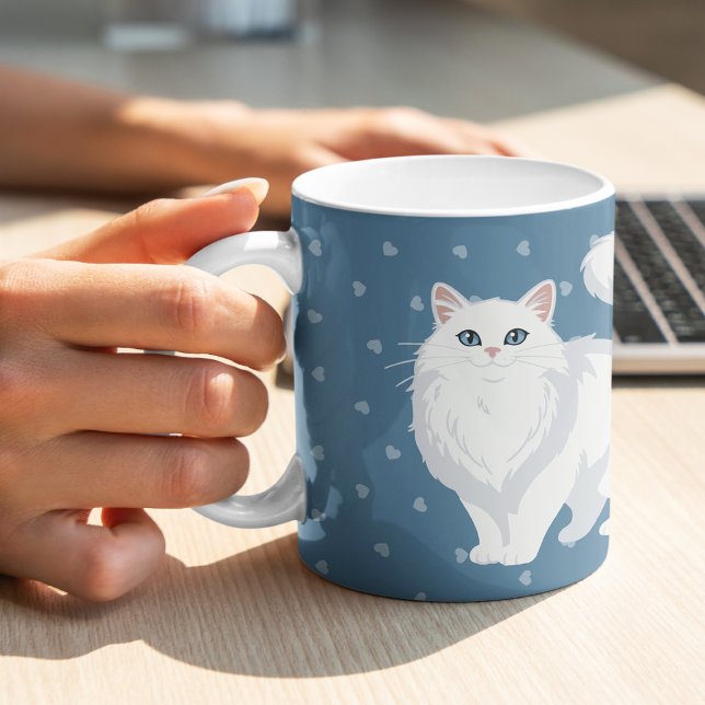 Weiße Katze mit langem Fell Mama Personalisiert Kaffeetasse (Von Creator hochgeladen)