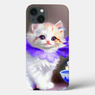 Weiße Katze mit Lila Blume Collar Painting Case-Mate iPhone Hülle