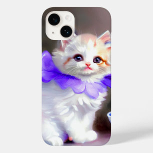 Weiße Katze mit Lila Blume Collar Painting Case-Mate iPhone 14 Hülle