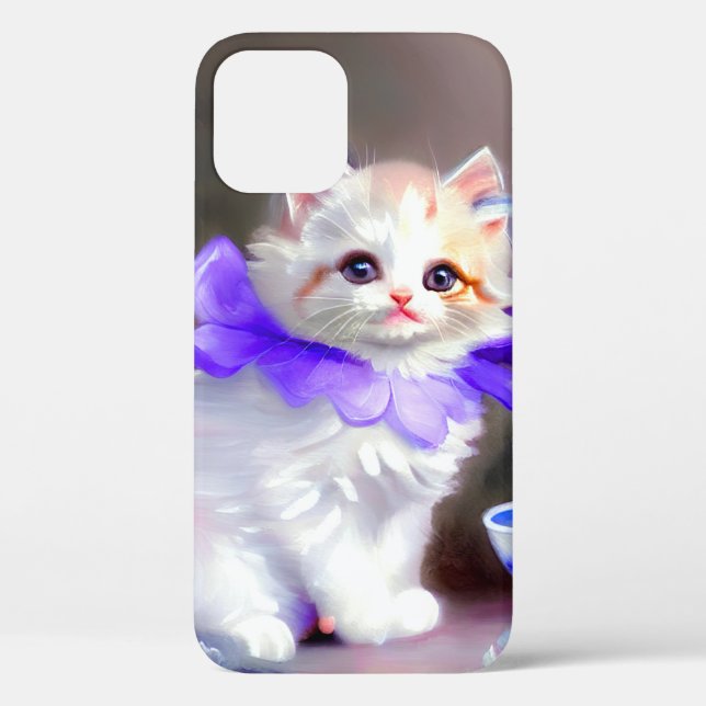 Weiße Katze mit Lila Blume Collar Painting Case-Mate iPhone Hülle (Rückseite)