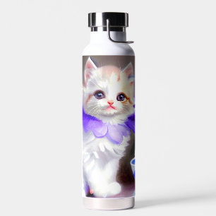 Weiße Katze mit Lila Blume Collar Painting Trinkflasche