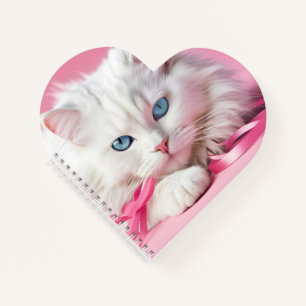 Weiße Katze mit rosa Ribbons Notizbuch