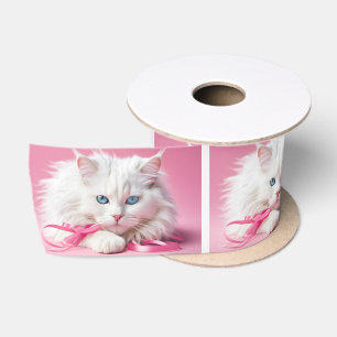Weiße Katze mit rosa Ribbons Satinband