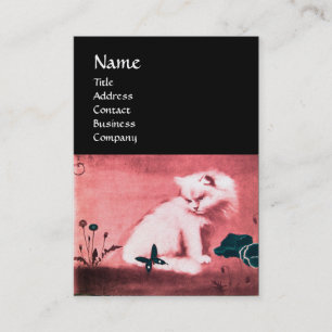 WEISSE KATZE MIT SCHWARZBUTTERFLY-MONOGRAM-PINSEL VISITENKARTE