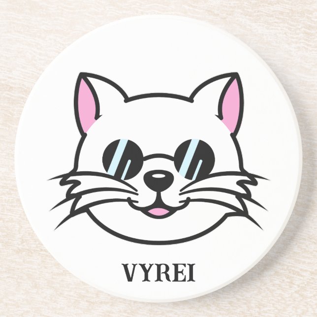 Weiße Katze mit schwarzer Brille / Sonnenbrille Getränkeuntersetzer (Vorne)