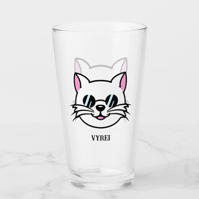Weiße Katze mit schwarzer Brille / Sonnenbrille Glas (Vorderseite)