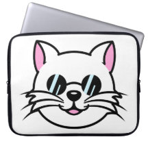 Weiße Katze mit schwarzer Brille / Sonnenbrille