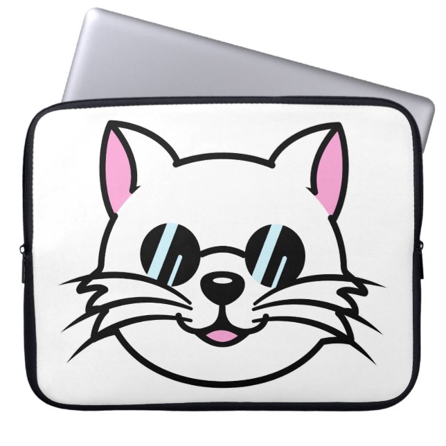 Weiße Katze mit schwarzer Brille / Sonnenbrille Laptopschutzhülle (Vorderseite)