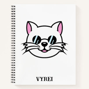 Weiße Katze mit schwarzer Brille / Sonnenbrille Notizbuch