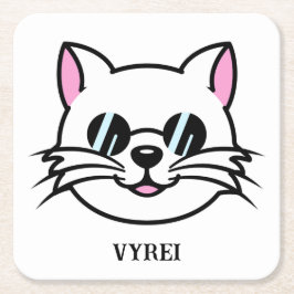 Weiße Katze mit schwarzer Brille / Sonnenbrille Rechteckiger Pappuntersetzer