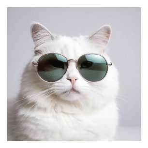 Weiße Katze mit Sonnenbrille, coole Katze, hübsche Fotodruck