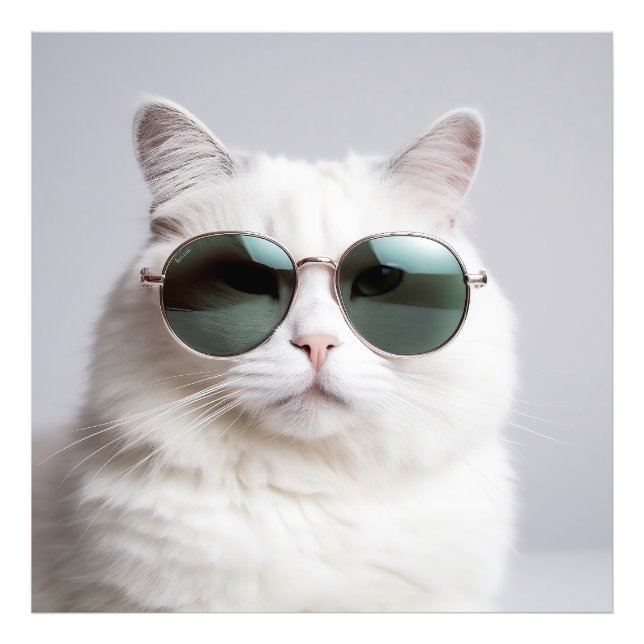 Weiße Katze mit Sonnenbrille, coole Katze, hübsche Fotodruck (Vorne)