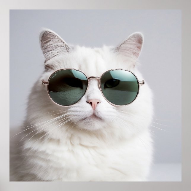 Weiße Katze mit Sonnenbrille, coole Katze, hübsche Poster (Vorne)