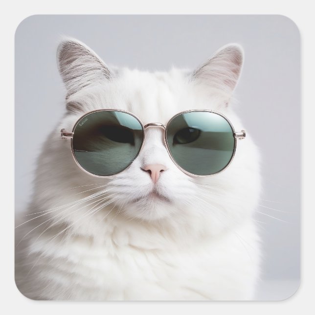 Weiße Katze mit Sonnenbrille, coole Katze, hübsche Quadratischer Aufkleber (Vorderseite)